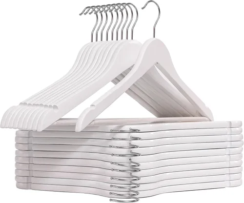 Miniatura 9 de Perchas de madera blanca para vestidos de novia, perchas de madera resistentes para camisas, chaquetas, pantalones, vestidos de boda, trajes de dama