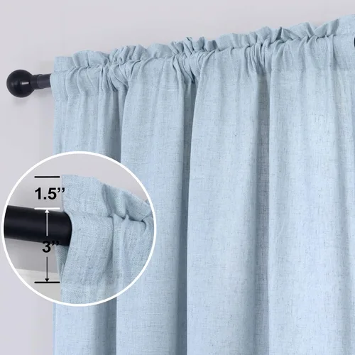 Miniatura 31 de KOUFALL Juego de 2 cortinas de puerta francesa, cortinas de lino para puerta/ventana, cortina transparente boho para cristal lateral delantero