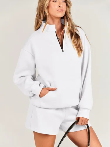 Miniatura 2 de ANRABESS Conjunto de 2 piezas para mujer, sudadera y pantalones cortos, de gran tamaño, casual, conjunto de sudadera para descansar, conjunto