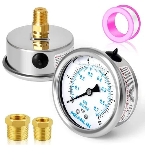 Miniatura 30 de MEANLIN MEASURE - Manómetro de acero inoxidable, relleno de líquido, esfera con cara de 2.5 pulgadas, NPT de 1/4 de pulgada, agua, aceite y gas