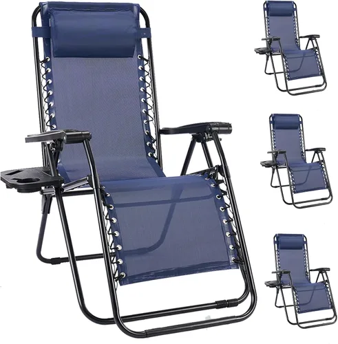 Miniatura 9 de NEWBULIG Juego de Sillas de Gravedad Cero de 2, Silla de Salón Plegable Portátil Ajustable para Acampar, Sillas Reclinables con Cojín Ajustable