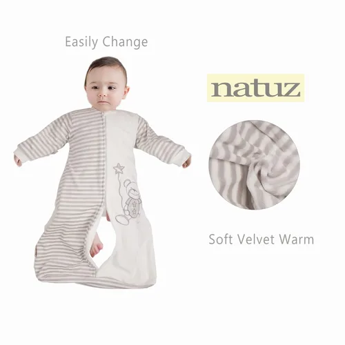 Miniatura 6 de Manta de manga larga para niños pequeños (2-4 años), saco de dormir cálido para bebé con brazos Tog 2.0 de franela de terciopelo para 4 estaciones