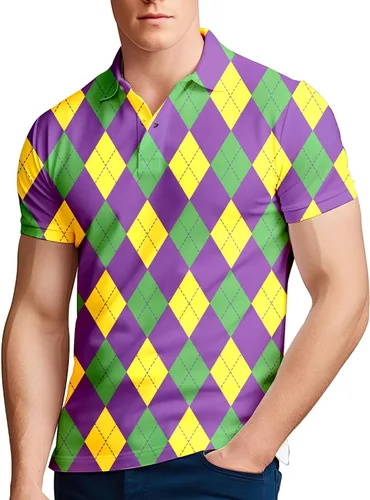 Miniatura 11 de Camisa de golf de los años 80 para hombre, ajuste seco, manga corta, estampada, divertidas, camisas de golf de los años 90 para hombre