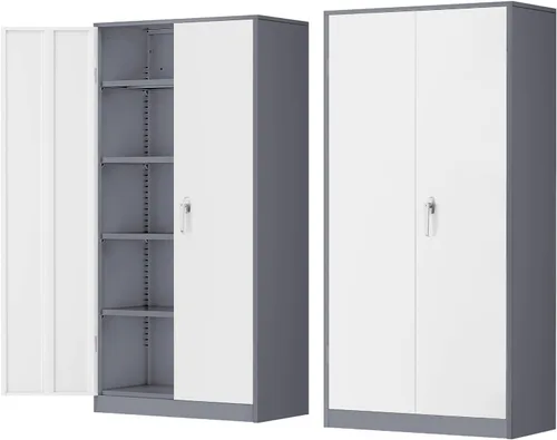 Miniatura 25 de INTERGREAT Gabinete de almacenamiento de acero con cerradura, gabinetes de almacenamiento de metal con cerradura con 2 estantes ajustables, gabinete
