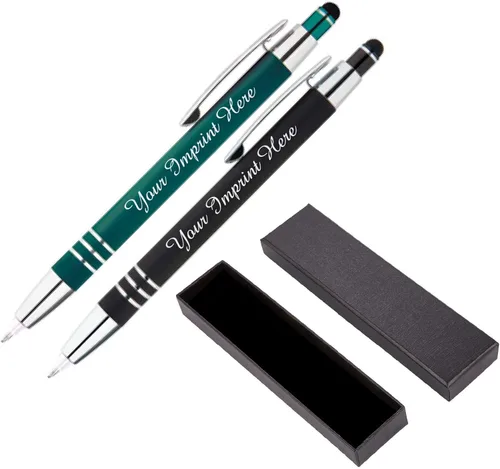 Miniatura 9 de ExpressDesigns™ - Set de regalo de bolígrafos personalizados - Paquete de 2 Linterna LED de metal suave al tacto con caja de regalo Bolígrafo