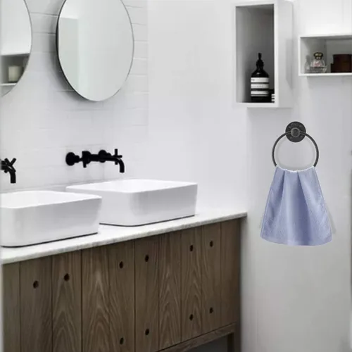 Miniatura 5 de HighFree Toallero industrial, soporte para toalla de mano de tubería de granja, accesorios de baño montados en la pared negro mate, anillo de toalla