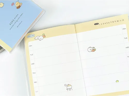 Miniatura 8 de Planificador semanal coreano Kawaii Mini sin fecha + 1 hoja de stickers dalgaru - 128 páginas, cubierta de PVC suave. Linda papelería pequeña