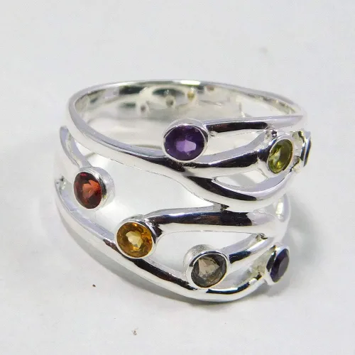 Miniatura 2 de multi stone silver ring, iolite ring, amethyst, peridot silver ring, honey citrine quartz silver ring, birthday gift ring