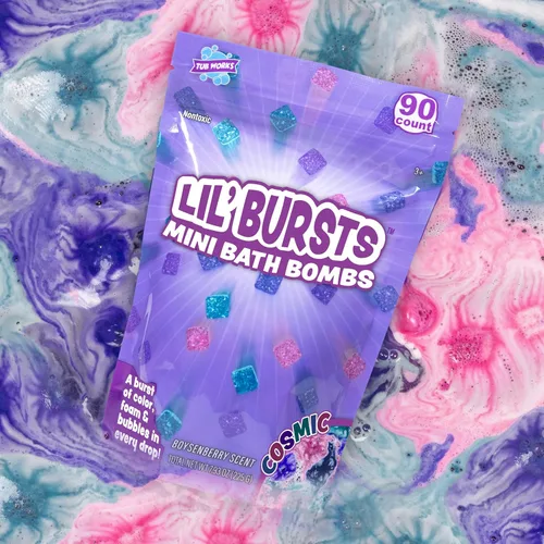 Tub Works® Lil' Bursts™ Mini bombas de baño para niños, 90 unidades, cósmicas, no tóxicas, bombas de baño para niños pequeños con una ráfaga de