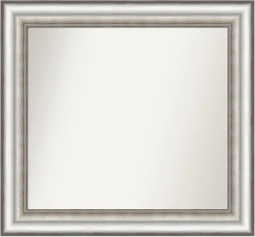 Miniatura 183 de Amanti Art Espejo de baño plateado para sobre el fregadero, 26 x 26 pulgadas, espejo cuadrado de plata antigua, marco de madera tradicional mediano