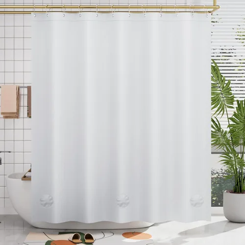 Miniatura 9 de AmazerBath - Cortina de ducha blanca, 72 x 78 pulgadas, cortina de ducha de PEVA, impermeable, pesada, gruesa, con 3 piedras grandes transparentes
