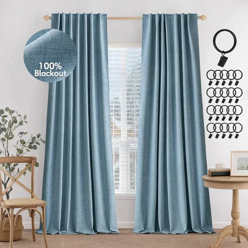 Miniatura 24 de MIULEE Cortinas 100% opacas de 84 pulgadas de largo de lino, cortinas y drapeados, juego de 2 paneles para dormitorio, pestaña trasera, sala