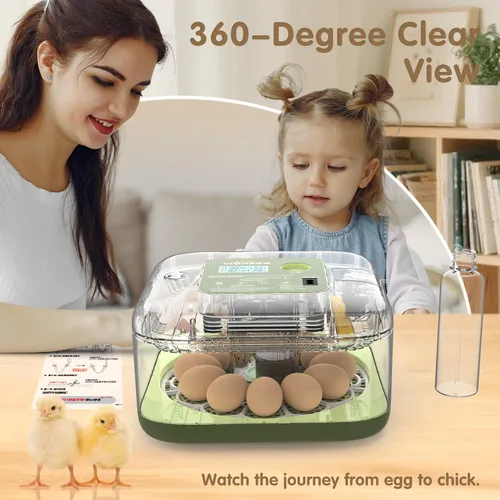 Miniatura 7 de HOWOOlUA - Incubadora de huevos para incubar huevos con giro automático, control de temperatura y humedad, incubadora de huevos integrada de gran