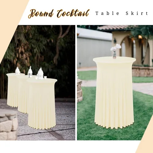 Miniatura 7 de fani Paquete de 6 faldas redondas de 32 x 43 pulgadas, falda de mesa de cóctel de elastano, ajustable con parte superior alta, mantel elástico