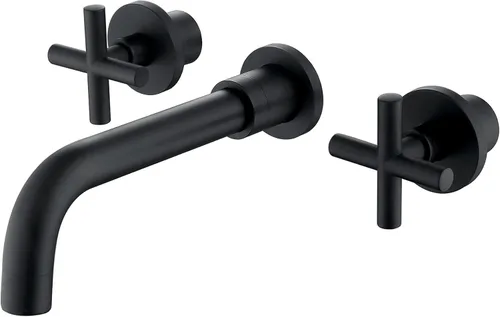 SITGES Grifo de baño negro mate, grifo de lavabo de baño de doble manija y válvula áspera incluida (negro mate)