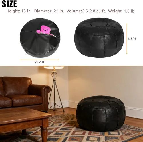 Miniatura 3 de Thgonwid Funda de puf otomano marroquí sin relleno, solución de almacenamiento para reposapiés otomano, silla puf, reposapiés, color negro