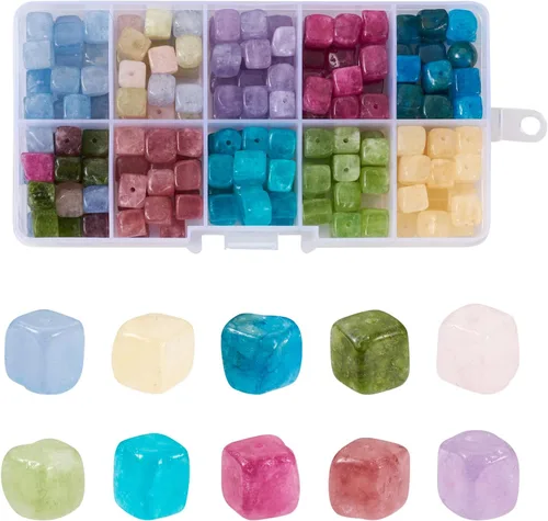 200 cuentas de piedra natural en forma de cubo, 10 colores de 0.315 a 0.315 pulgadas, ágata peridoto natural, topacio y jade, cuentas espaciadoras