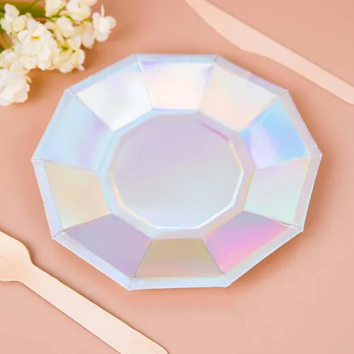 Miniatura 8 de Efavormart - Paquete de 25 platos de papel decagonal iridiscentes de 7.5 pulgadas, platos de postre geométricos resistentes de 300 GSM para Tipo 3