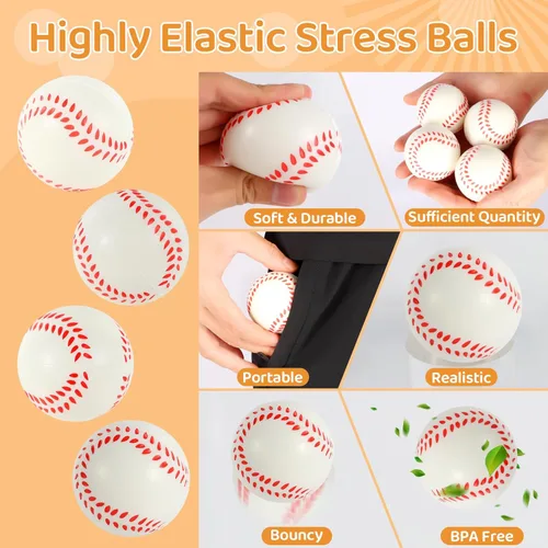 Miniatura 2 de LiYiQ 24 piezas de recuerdos de fiesta de béisbol 2.36 pulgadas pelotas de estrés de béisbol recuerdos de cumpleaños de béisbol pelotas de espuma