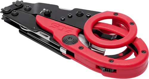 Miniatura 7 de Multiherramienta SOG ParaShears ligera de acero inoxidable para el campo, 11 herramientas con tecnología de palanca compuesta, rojo