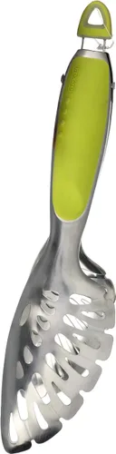 Miniatura 3 de Dexas Cuchara y colar pinzas ranuradas de acero inoxidable, asas verdes