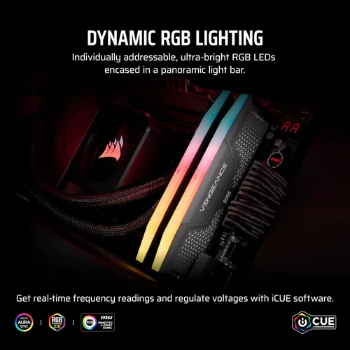 Miniatura 4 de CORSAIR Vengeance RGB RS DDR5 RAM 64GB (2x32GB) Hasta 5200MHz CL40-40-40-77 1.25V AMD Expo Intel XMP Memoria de escritorio para computadora - Gris