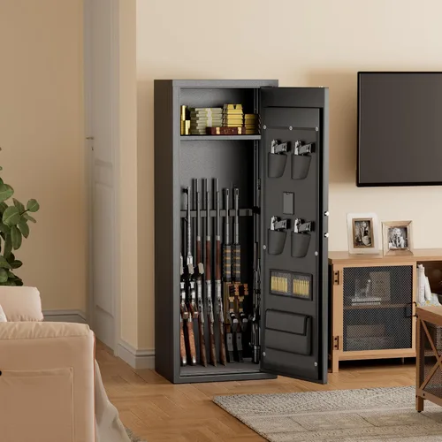 Miniatura 4 de Greenvelly 14-16 Caja fuerte para rifles y pistolas, caja fuerte para rifles con cerradura de teclado, gabinete para armas de fuego para rifles