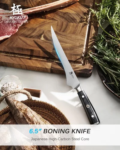 Miniatura 2 de KYOKU Cuchillo deshuesador de 6,5 pulgadas de la serie Samurai, cuchillo de filetear con mango de madera de Pakka, acero de alto carbono