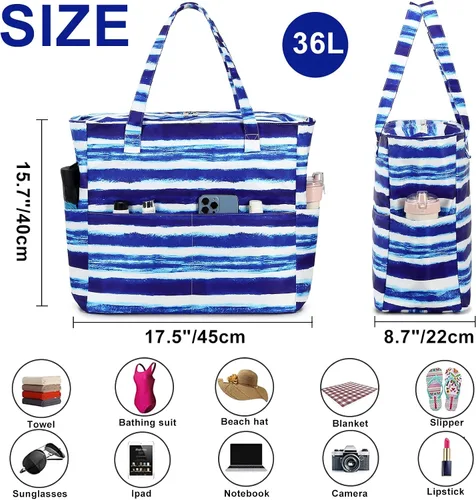 Miniatura 4 de Bolsas impermeables para la playa y la piscina, para mujeres y mujeres, extragrandes, bolsa de transporte con compartimento húmedo para viajes