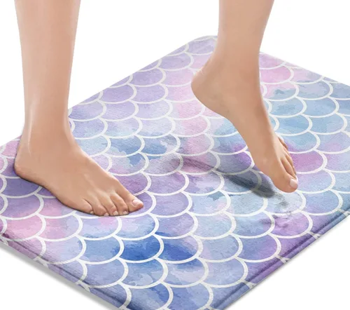 Miniatura 9 de Britimes Alfombra de baño rosa, bonita alfombra de baño antideslizante con diseño de gato colorido, diseño de patas de gato lindo de dibujos