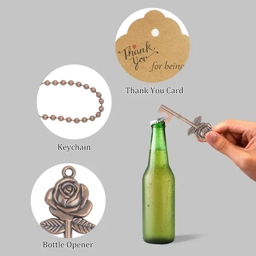 Miniatura 3 de Aokbean 100 unidades de abrebotellas con llave de rosa para regalos de invitados de boda a granel, abridor de llaves de esqueleto vintage con Cobre