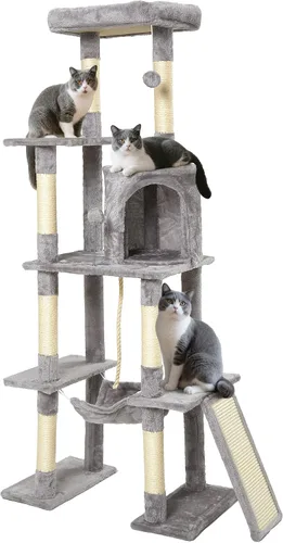 Miniatura 2 de Árbol grande para gatos, torre para gatos de varios niveles de 65 pulgadas de alto con postes rascadores cubiertos de sisal, condominio, hamaca