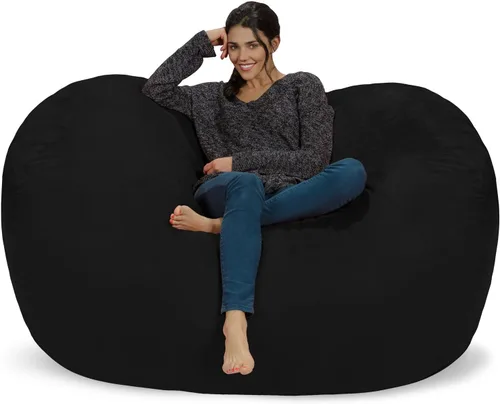 Silla de saco puf Chill Sack: Bolso de muebles de espuma viscoelástica de 6 pies y tumbona grande – Sofá grande con funda de microfibra suave - Negro