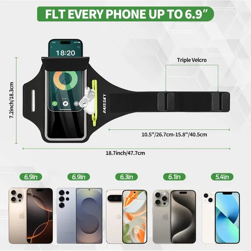 Miniatura 3 de Brazalete para Correr con Bolsa para Auriculares para iPhone 16/15/14 Max/Pro/Plus y Galaxy S20/S10, Compatible con Pantalla Táctil, Soporte