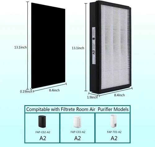 Miniatura 2 de Filtro HEPA de repuesto tamaño A2, compatible con dispositivos purificadores de aire Filtrete FAP-C02-A2, FAP-C03-A2, FAP-T03-A2, parte #1150101