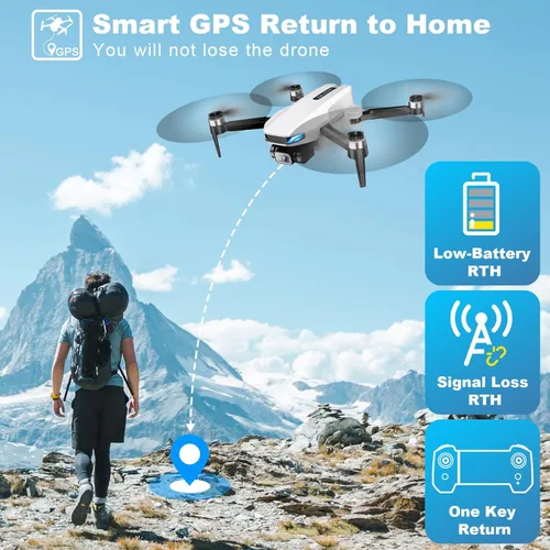 Miniatura 2 de Drone GPS con cámara para adultos, 2K HD FPV Drone con retorno automático, sígueme, vuelo circular, vuelo de punto de referencia, vuelo estable