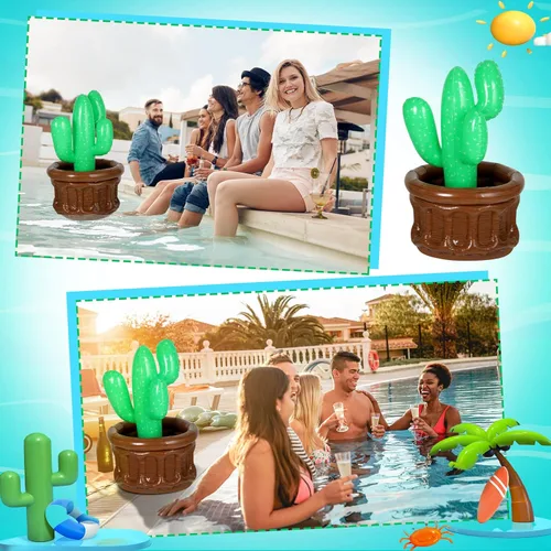 Miniatura 2 de Bencailor Enfriador inflable de cactus de 27.6 x 18 pulgadas, cubo de hielo de cactus, enfriador de bebidas para verano, piscina, fiesta, fiesta