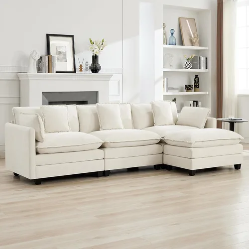 Miniatura 66 de Otomán de Sofá Moderno de Chenille Nube de 35'', Otomán Rectangular para Sofá Seccional Modular, Beige