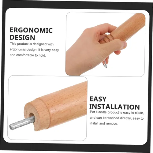 Miniatura 2 de Mango de olla de repuesto de mango de sartén de madera, agarre ergonómico desmontable para cacerola japonesa y ollas pequeñas de sopa, accesorio