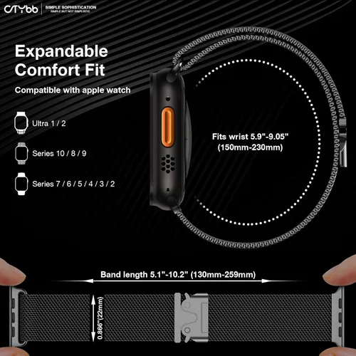 Miniatura 6 de Correa de malla milanesa compatible con Apple Watch Band de 1.929 in 1.811 in 1.772 in 1.732 in 1.654 in para hombres y mujeres, correa de metal más