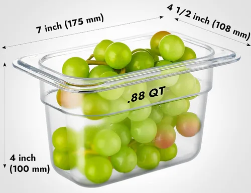 Miniatura 2 de CURTA Paquete de 6 bandejas de comida NSF, tamaño 1/9 de 4 pulgadas de profundidad, plástico de policarbonato comercial transparente apto para 36/42