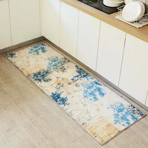 Miniatura 22 de Carvapet 9x12 Alfombras grandes para sala de estar y dormitorio, alfombra moderna lavable azul de pelo bajo con respaldo de goma, plegable, alfombra