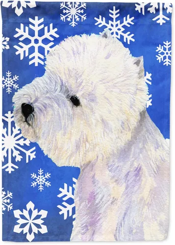 Miniatura 226 de Caroline's Treasures SC9374GF Bulldog English Snow flakes Holiday Garden Flag Buzón Bandera decorativa para patio exterior, patio, obras de arte