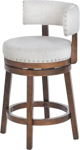 Miniatura 9 de COLAMY Taburete de bar giratorio, taburete de bar giratorio de madera de 25 pulgadas con espalda, taburetes de bar de altura de mostrador, taburete