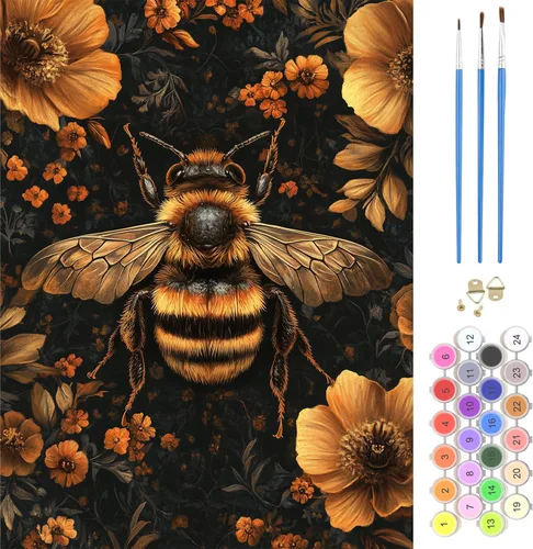 NAIMOER Kits de pintura de abejas por números para adultos principiantes, colorear por números sobre lienzo, kits de manualidades para adultos sin