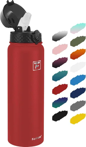 Miniatura 27 de Fanhaw Botella de agua de acero inoxidable aislada para niños de 20 onzas con tapa con popote, a prueba de fugas y antipolvo, botella de uso diario