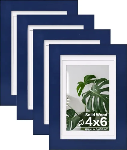 Miniatura 22 de Egofine Juego de 4 portarretratos de 4 x 6, hechos de madera maciza cubierta de plexiglás de 3 x 4.5 pulgadas y 3.5 x 5 pulgadas con paspartú o de 4