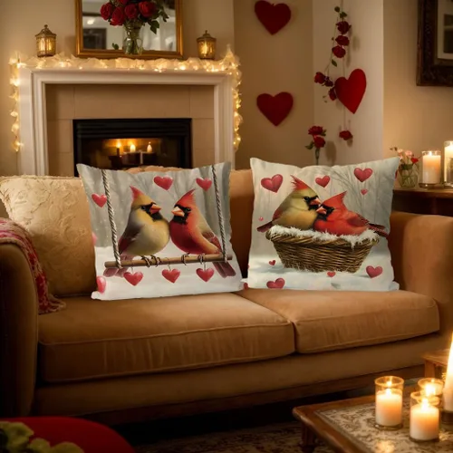 Miniatura 3 de Juego de 4 fundas de almohada para el día de San Valentín de 18 x 18 pulgadas, juego de 4 fundas de almohada cardenales, decoración de casa