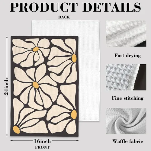 Miniatura 2 de Juego de 2 toallas de cocina abstractas bohemias florales de los años 70, toallas de mano de secado rápido para cocina, regalos para mujeres