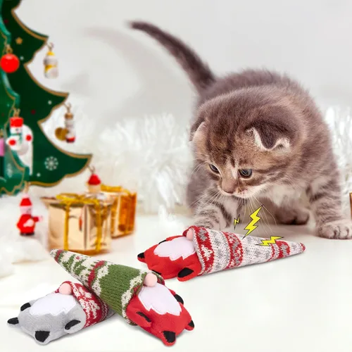 Miniatura 5 de Juguetes de Navidad para gatos Retro Shaw, juguetes de hierba gatera de Navidad para gatitos, juguete seguro para limpieza de dientes de gatitos